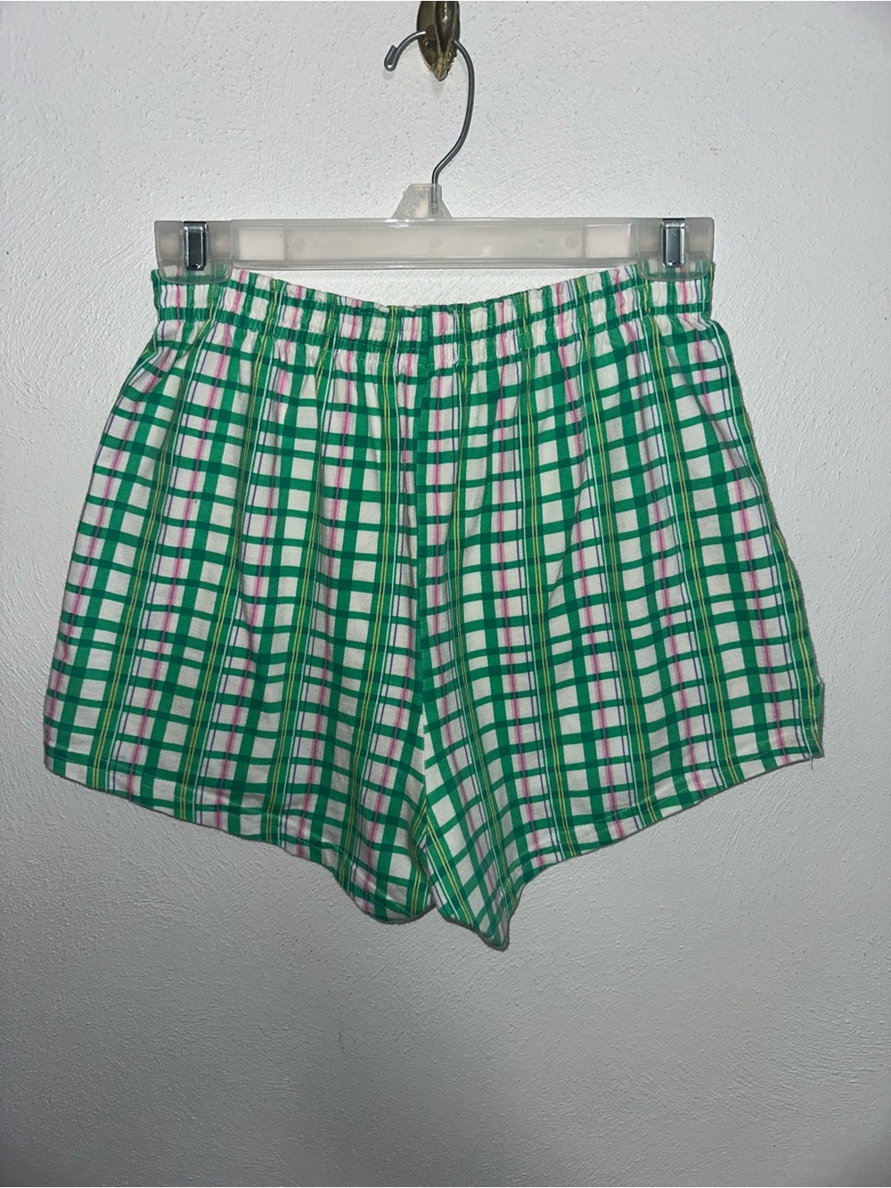 Green & Pink Plaid Cotton Athletic Shorts - Picture 3 of 7